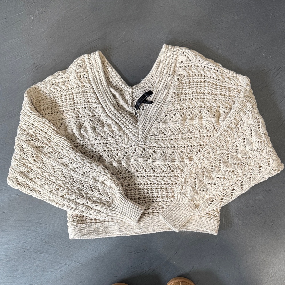 White House Black Market Cream V-Neck Sweater